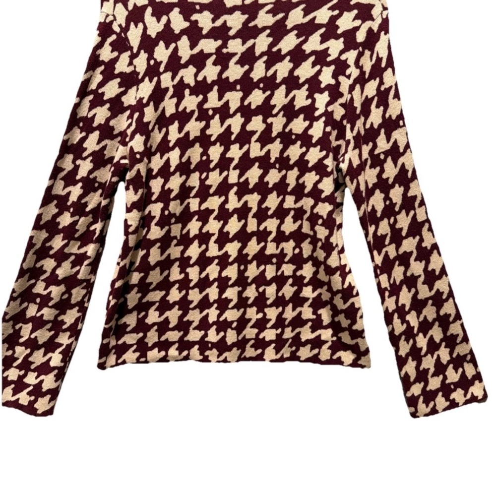 Ann Taylor Factory Maroon and Beige Knit Houndstooth Sweater - Picture 2 of 8